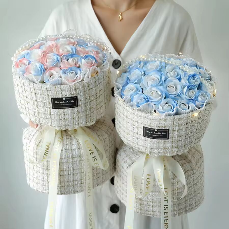 Crochet Artificial Flowers Bouquet Rose Hand-Knitted Wedding Decorations Flowers Bouquet Wedding Birthday Party Graduation Gifts