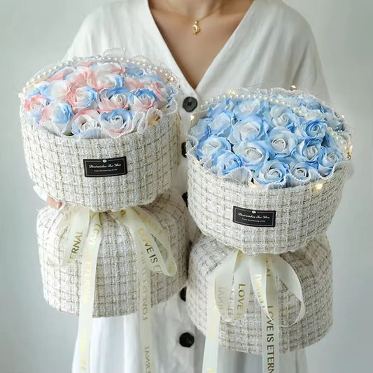 Crochet Artificial Flowers Bouquet Rose Hand-Knitted Wedding Decorations Flowers Bouquet Wedding Birthday Party Graduation Gifts
