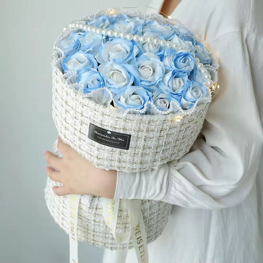 Crochet Artificial Flowers Bouquet Rose Hand-Knitted Wedding Decorations Flowers Bouquet Wedding Birthday Party Graduation Gifts