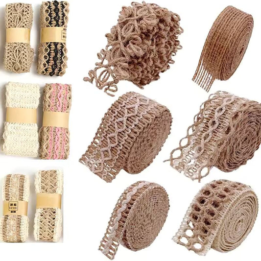 2M/Roll Mesh Burlap Lace Trim Natural Jute Burlap Lace Ribbons Vintage Rustic Linen Ribbon DIY Craft Gift Wrapping Wedding Decor