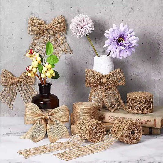 2M/Roll Mesh Burlap Lace Trim Natural Jute Burlap Lace Ribbons Vintage Rustic Linen Ribbon DIY Craft Gift Wrapping Wedding Decor